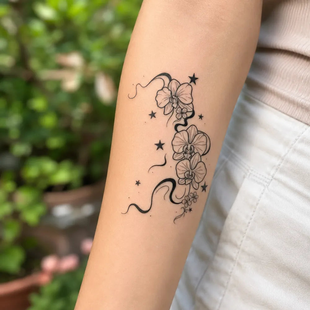 SafeTatt — Orchid Stars · fotografie tetování na kůži